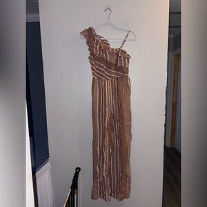 Lush | Burgundy One Strap Ruffle Straight Leg Jumpsuit